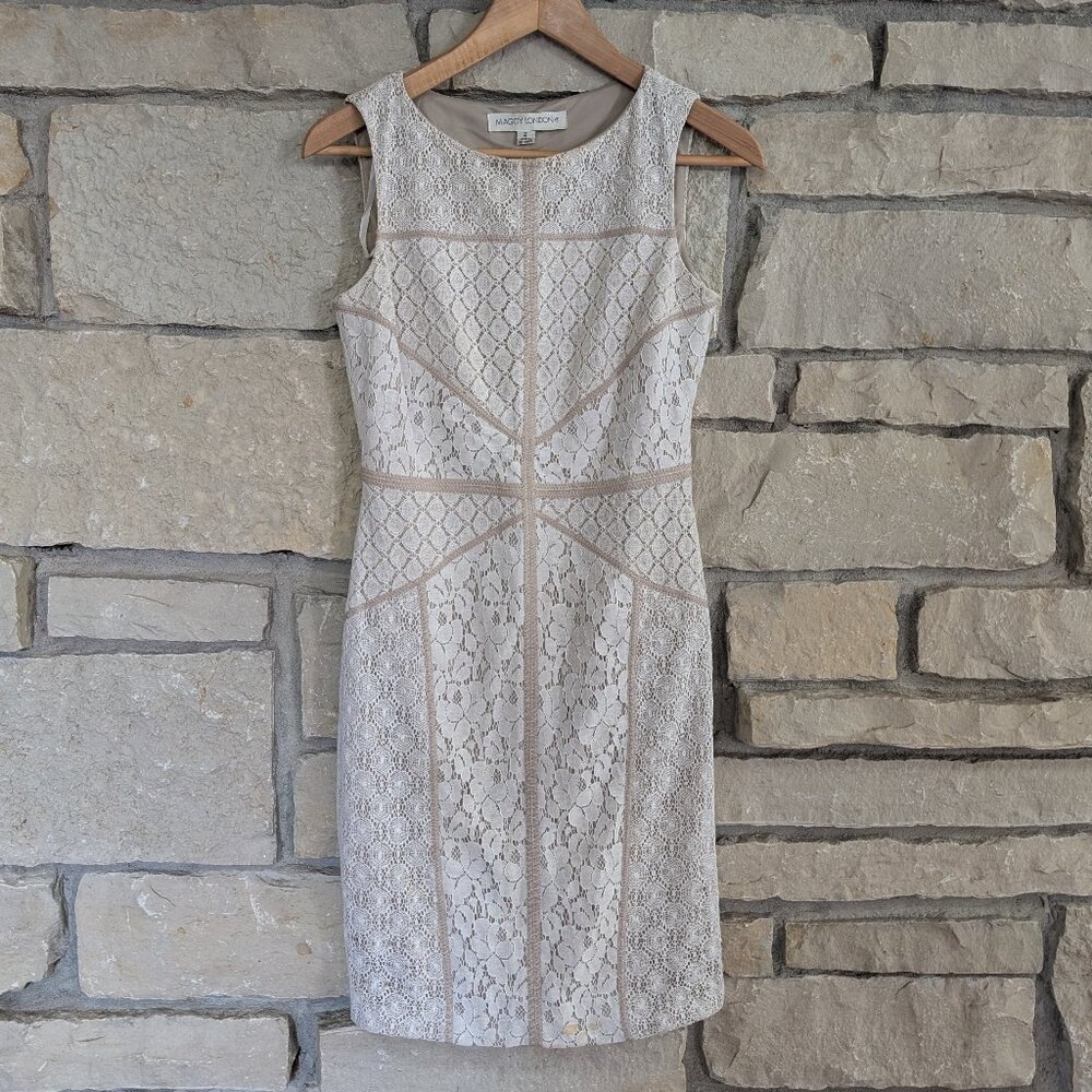 Sheath dress with white lace overlay
